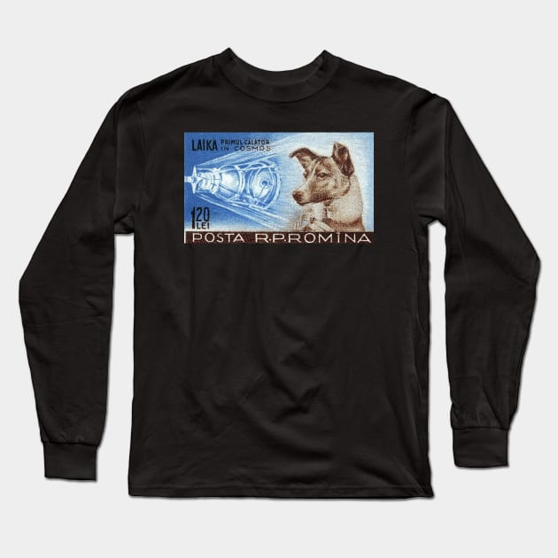 Laika Space Dog Soviet Russia USSR Vintage Long Sleeve T-Shirt by MasliankaStepan